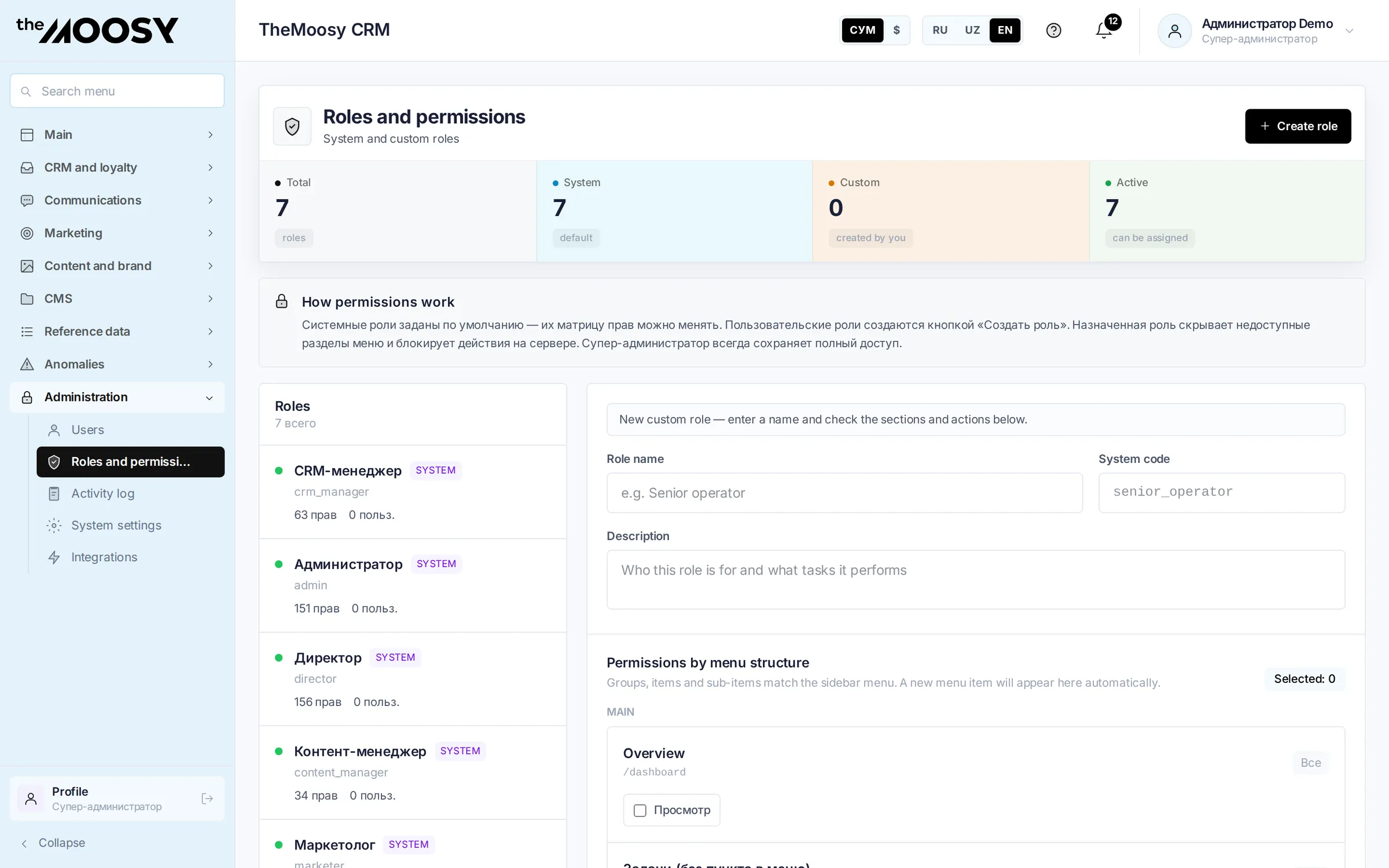 Customer base: Roles